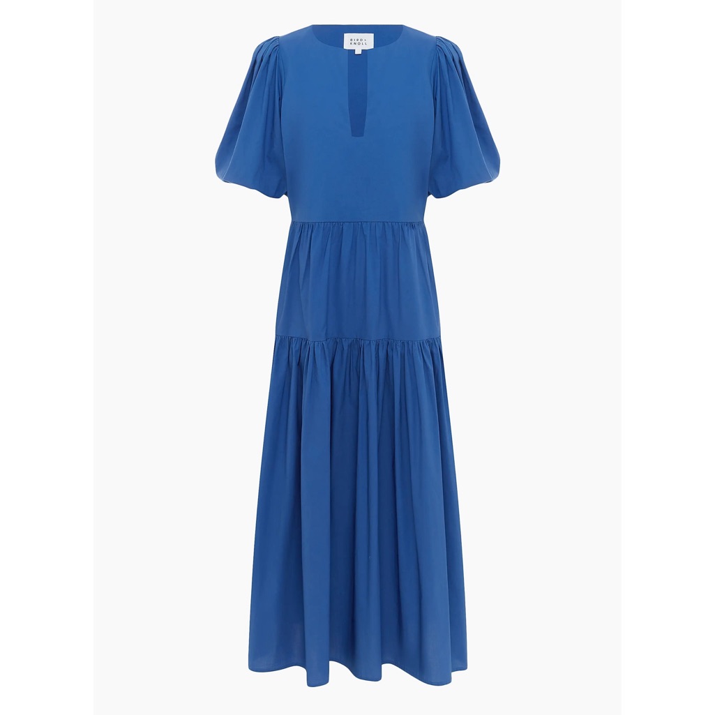 Bird & Knoll Mira Tiered Cotton Dress In Ocean Blue Size Xxs Nwt
